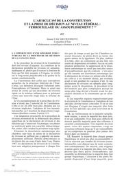 L'article 195 de la constitution et la prise de décision au niveau fédéral : verrouillage ou assouplissement? | Van Nieuwenhove Joroen