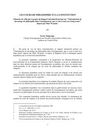 Les cours de philosophie et la constitution : éléments de réflexions à propos du Rapport introductif portant sur "l'introduction de davantage de philosophie dans l'enseignement, que ce soit à cours ou à long terme" déposé par Mme Wynants | Delgrange Xavier