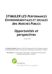 Stimuler les performances environnementales et sociales des marchés publics : opportunités et perspectives | Dugailliez Raphaël