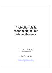 Protection de la responsabilité des administrateurs | Goffin Jean-François