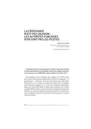 La croissance n'est pas un avion ; les autorités publiques n'en sont pas les pilotes | La Croix David de