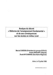 Analyse du décret "Réforme de l'enseignement fondamental" et de ses conséquences sur les écoles en milieu rural. | Cheron Marcel