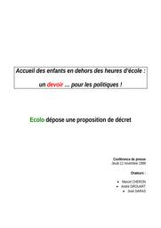 Accueil des enfants en dehors des heures d'école : un devoir ... pour les politiques! Ecolo dépose une proposition de décret. | Cheron Marcel