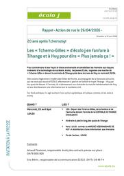 20 ans après Tchernobyl, les "Tcherno-Gilles" d'écolo j en fanfare à Tihange et à Huy pour dire "plus jamais ça!", rappel - action de rue le 26 avril 2006 | Pinxteren Arnaud