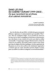 Dans les pas du cabinet Durant (1999-2003) : Ce que racontent les archives d’un cabinet ministériel | Hendrick Annette