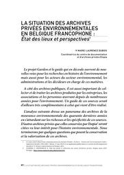 La situation des archives privées environnementales en Belgique francophone : État des lieux et perspectives | Dubois Marie-Laurence