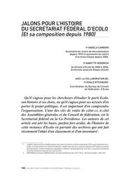 Jalons pour l'histoire du secrétariat fédéral d'Ecolo (Et sa composition depuis 1980) | Camboni Angela